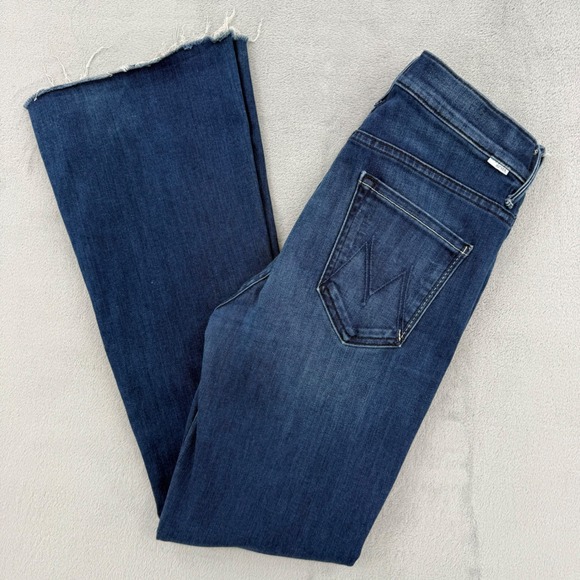 MOTHER Denim - Mother The Hustler Ankle Fray Jeans Blue High Rise Flare Women's Sz 28